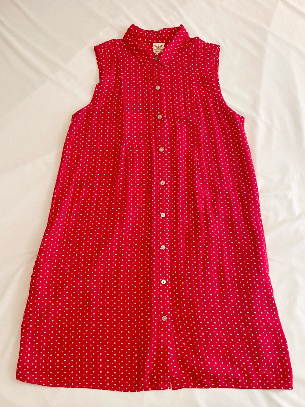 Faded Glory Red Polka Dot & Star Sleeveless Button Up Dress